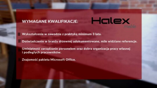 Firma HALEX  w Elblągu zatrudni kierownika produkcji