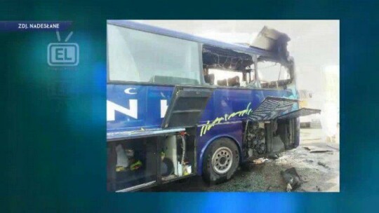 Pożar autobusu w Pieniężnie