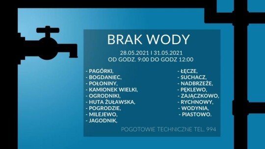 W piątek i poniedziałek zabraknie wody