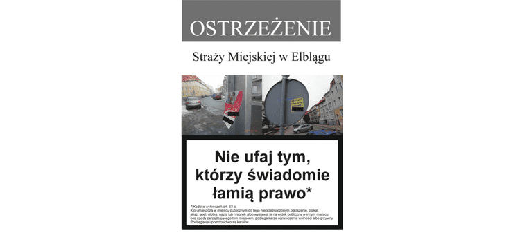 Ostrzeżenie - nielegalne reklamy rozwieszane w miejscach publicznych