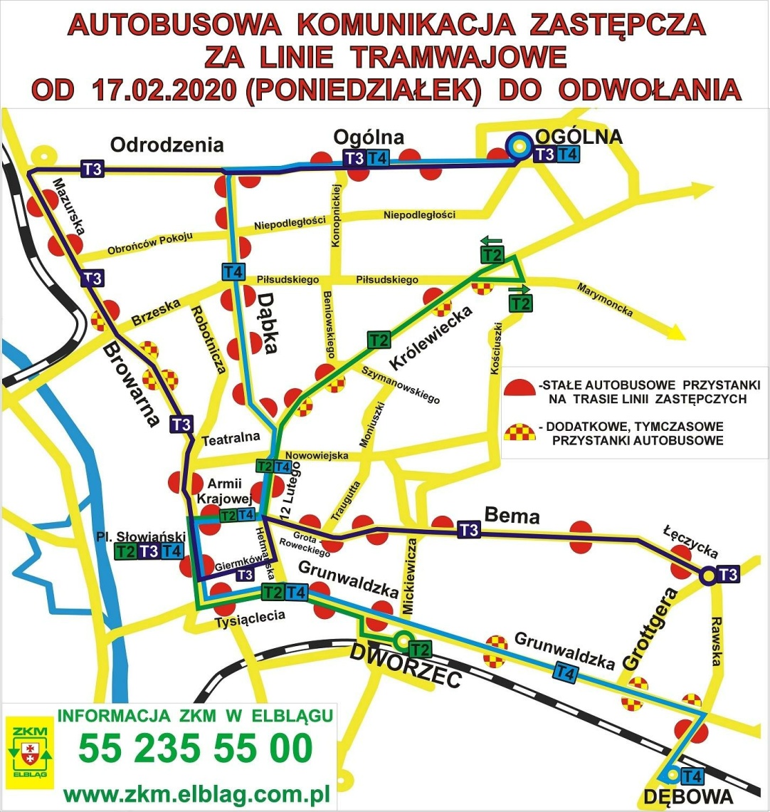 Strajk w Tramwajach Elbląskich - autobusowa komunikacja zastępcza za linie tramwajowe od 17.02.2020